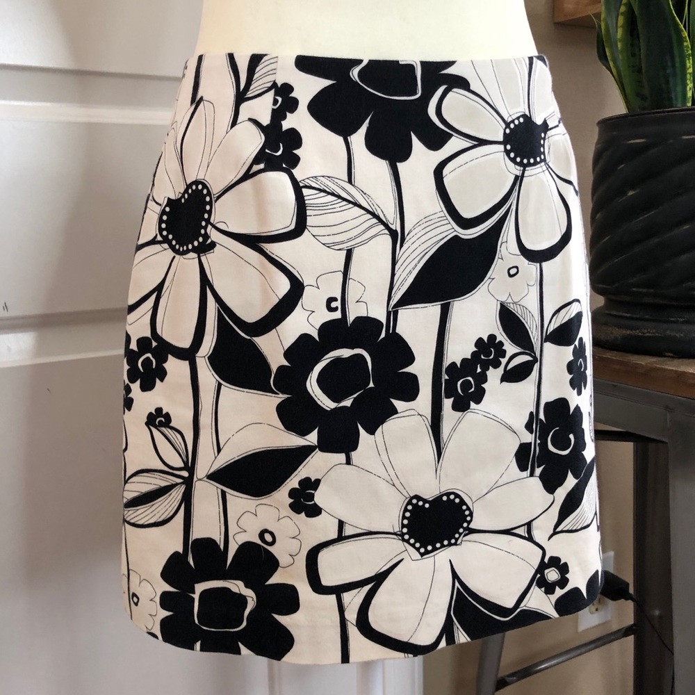 Trina Turk Black and White Floral Mini Skirt